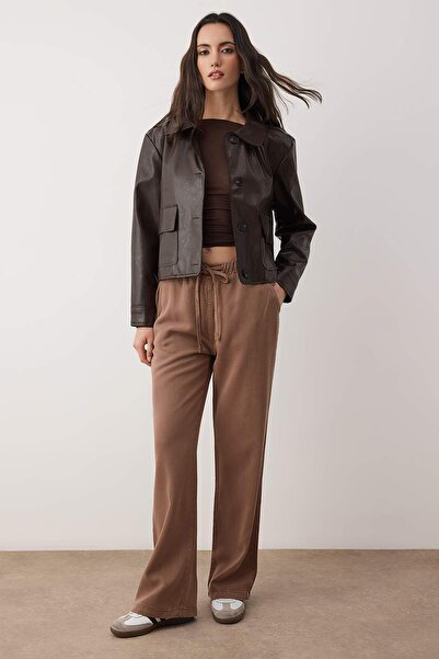 Trendyol Collection Camel More Sustainable 100% Tencel ™   High Waist Jeans with Elastic Waist Twoss24Je00203