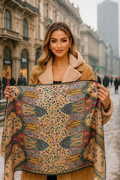 FELLMENS Γυναικείο σάλι εκρού με αυθεντικό σχέδιο