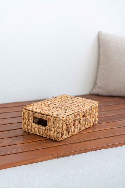 KaiHome منظم/سلة مستطيلة من الخوص مع غطاء