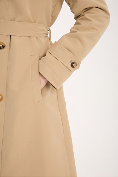 Soydan Güner Kadın Su Geçirmez Kırışmaz Ara Boy Trençkot Bej 5510