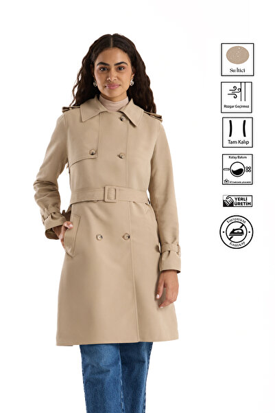 Soydan Güner Su Itici Özellikli Kırışmaz Kumaş Trençkot Bej 5730