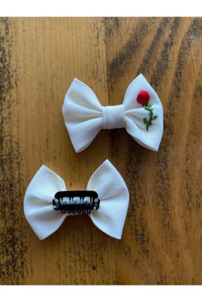 EGOMİ Red Rose Embroidered Hairless Baby Hair Clip (1 Piece)