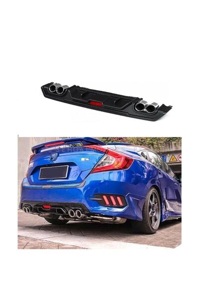 Drs Tuning Honda Civic Uyumlu Fc5 Turbo Difüzör 2017 Arka Tampon Eki Siyah