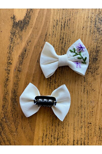 EGOMİ Purple Flower Embroidered Hairless Baby Hair Clip (1 Piece)