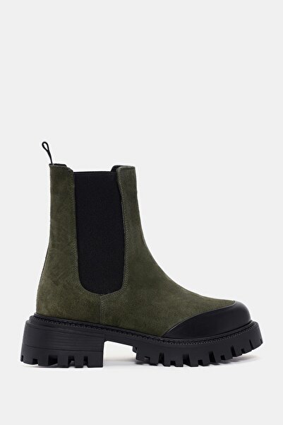 Bestyle Gates Women's Khaki Real Suede Leather Chelsea Boots