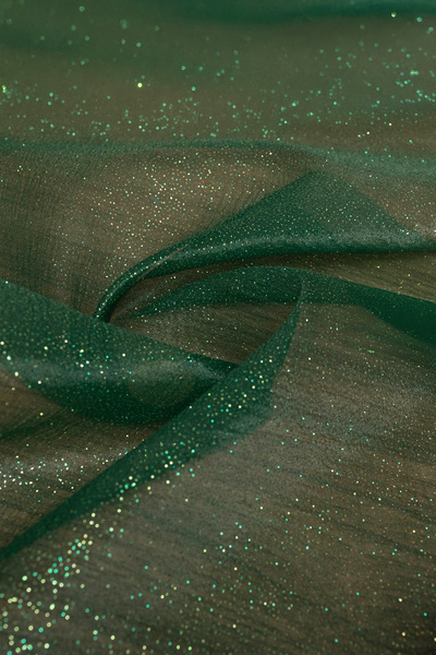Kumaş Deposu Simli Dalya Organze Yeşil Kumaş