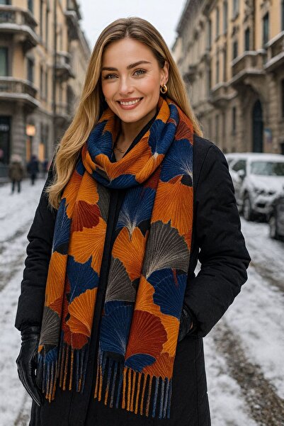 FELLMENS Şal de damă cu ciucuri de şofran cu model