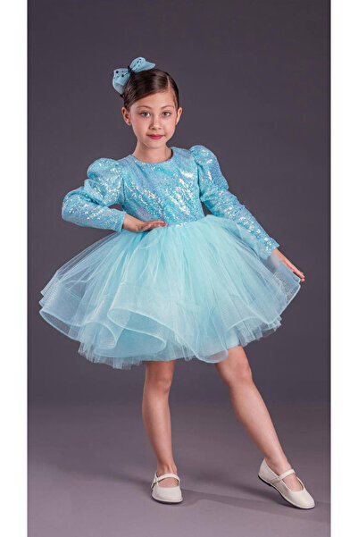 Baby BabyAden Pullu Payetli Tütü Kabarık Doğum Günü Parti Kostüm Uzun Kollu Abiye Kız Çocuk Elbisesi