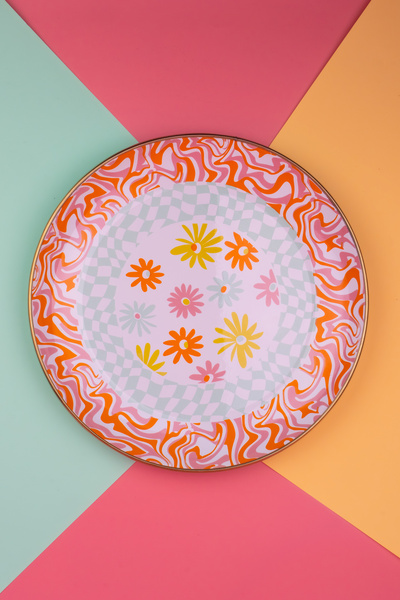 EMAYlab Retro Hippie 26 Cm Decorative Enamel Serving Presentation Plate