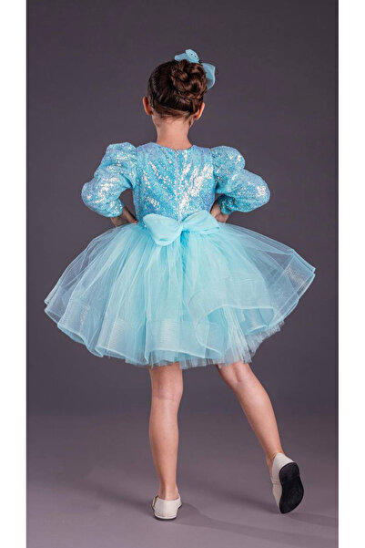 Baby BabyAden Pullu Payetli Tütü Kabarık Doğum Günü Parti Kostüm Uzun Kollu Abiye Kız Çocuk Elbisesi