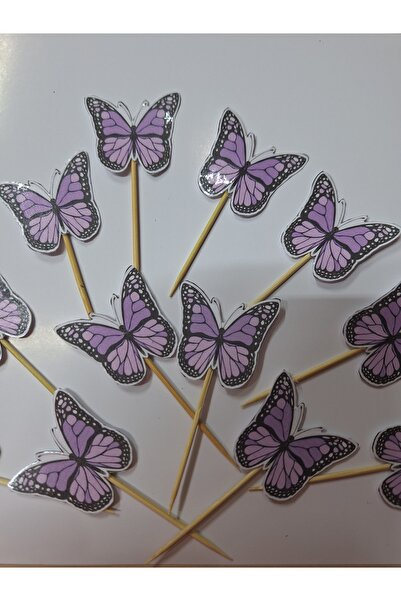 Büşra Süsleme MOR KELEBEK KONSEPTLİ KÜRDAN PASTA SÜSÜ CUPKEK 15 'li