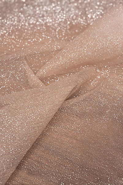 Kumaş Deposu Simli Dalya Organze Kamel Rengi Kumaş