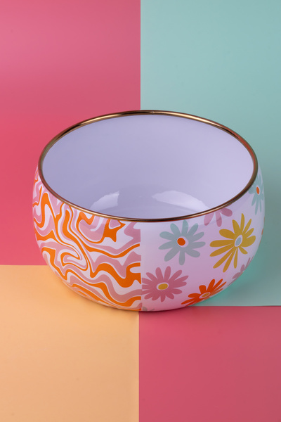 EMAYlab Retro Hippie Decorative Enamel Salad and Presentation Bowl