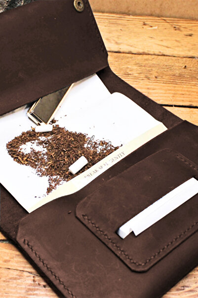 luvo GERÇEK DERİ TÜTÜN ÇANTASI İTALYAN DİKİŞ TÜTÜNLÜK KOYU KAHVERENGİ