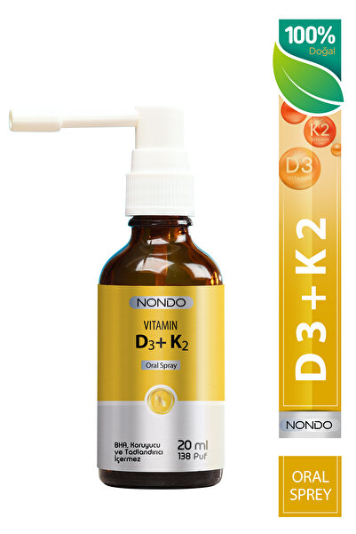 Nondo Vitamins Vitamin D3 K2 İkisi Bir Arada Sprey 20 ml 138 Puf