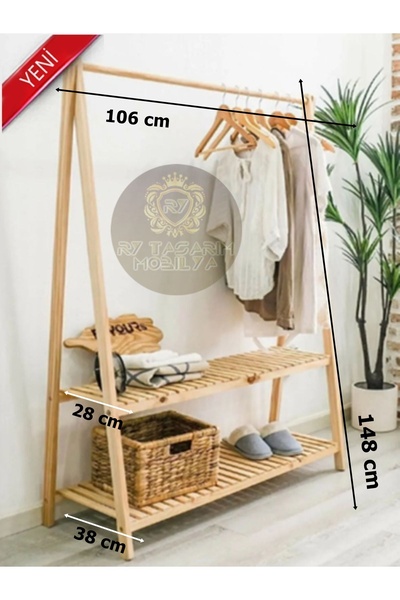 Genel Markalar Ahşap Ayaklı Elbise Askısı Portmanto Kıyafet Konfeksiyon Askılık