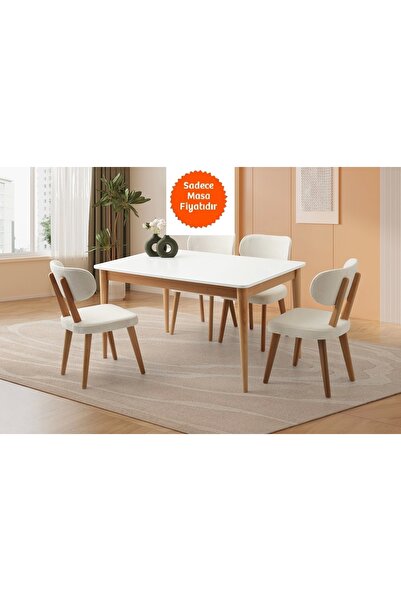 Evistro Ortadan Açılır Büyüyen Yemek Masası Beyaz-Naturel Ayaklı 90x140cm SADECE MASA FİYATIDIR