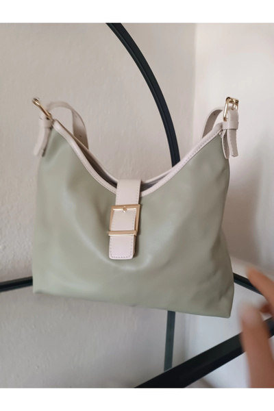 Glemix Getty Mint Yeşili Krem Detaylı Kadın El Ve Omuz Çantası