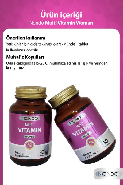 Nondo Multivitamin Women 30 Tablet ( Multiwomen Folik Asit Magnezyum Selenyum Amerikan Ginseng Panax )