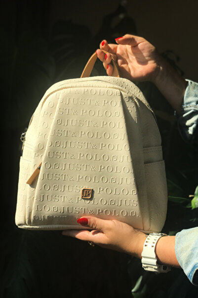 Just Polo حقيبة ظهر نسائية كريمية الحجم كبيرة الحجم تحتوي على 9 حجرات مناسبة ...