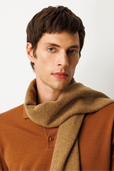 Desen Triko Men's Plain Wool Kaşkol V.Camel