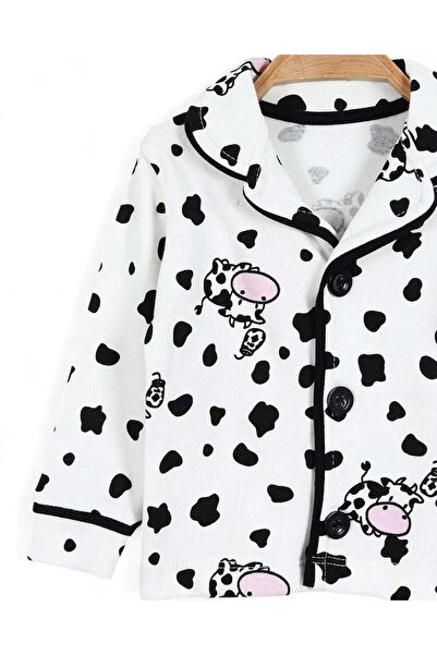 voyyo kids baby Seasonal Cow Printed Double Breasted Collar 6-9-12-18-24 Months Nightgown Pajama Set