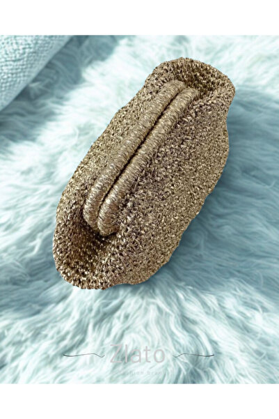 Zlato Geantă elegantă pentru femei, tricotată manual, auriu, pentru ocazii zilnice și speciale