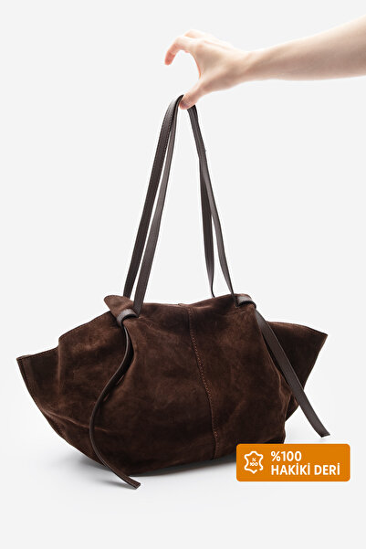 Marjin Dámska taška do ruky a cez rameno z pravej kože Yorita hnedá semišová