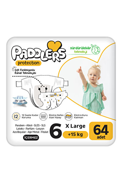 Paddlers Protection Bebek Bezi 6 Numara X-Large 64 Adet (15+Kg) 2'li Jumbo Set