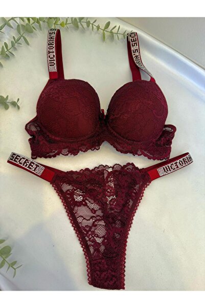 dorsha Stílusos, köves csipkével alátámasztott női melltartó és tanga szett