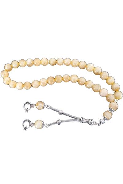 PİGADO Χάντρες προσευχής από κιτρίνη με μεταλλική φούντα σε χρώμα μέλι, 8 χιλ...