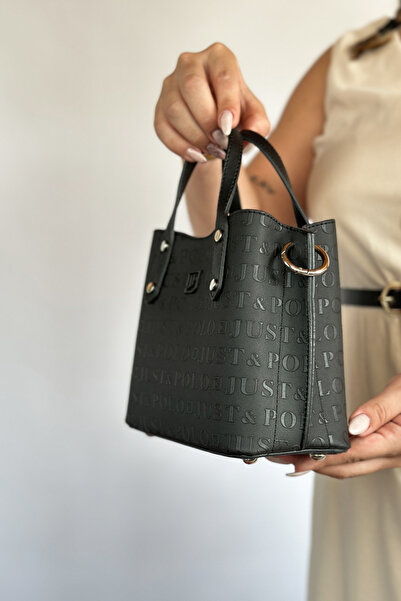 Just Polo Premium Embossed Printed 4 Compartment Women's Hand and Shoulder Bag - 24X24Cm 4095 Jeans Combination