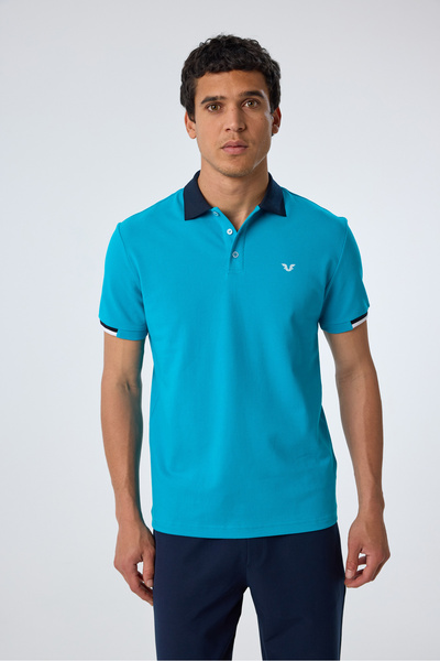 bilcee Чоловіча синя бавовняна футболка з коміром поло та короткими рукавами 9710