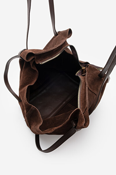 Marjin Dámská taška do ruky a přes rameno z pravé kůže Yorita hnědá semišová