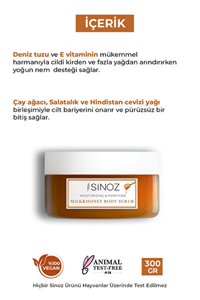 SİNOZ Body Scrub Besleyici Arındırıcı Nemlendirici Ballı&Sütlü Vücut Peelingi 300 gr