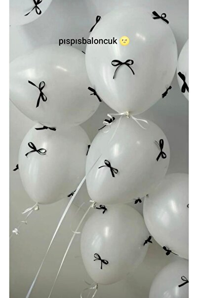 PISPISBALONCUK Beyaz Balon Siyah Kurdeleli Konsept Parti Dekoratif Süs doğum günü coquette kurdeleli balon