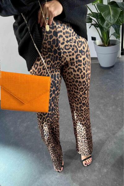 GNG Basic Palazzo Şardonlu Leopar Pantolon