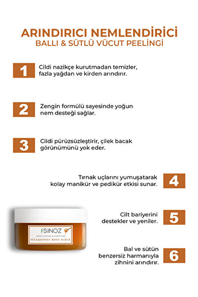 SİNOZ Body Scrub Besleyici Arındırıcı Nemlendirici Ballı&Sütlü Vücut Peelingi 300 gr