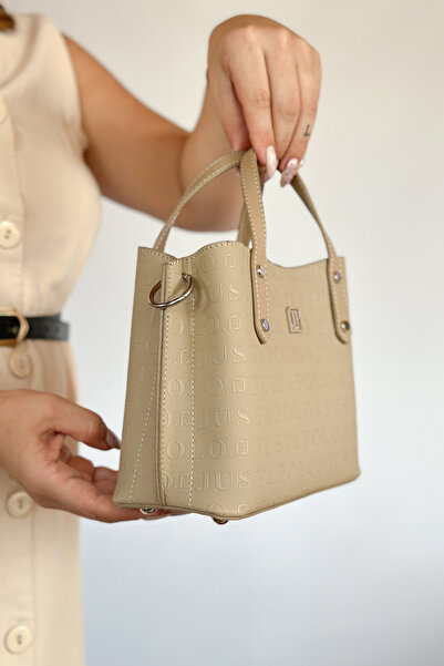 Just Polo Premium Embossed Printed 4 Compartment Women's Hand and Shoulder Bag - 24X24Cm 4095 Jeans