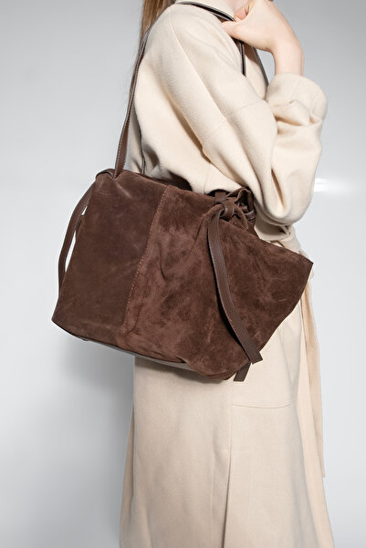 Marjin Dámská taška do ruky a přes rameno z pravé kůže Yorita hnědá semišová