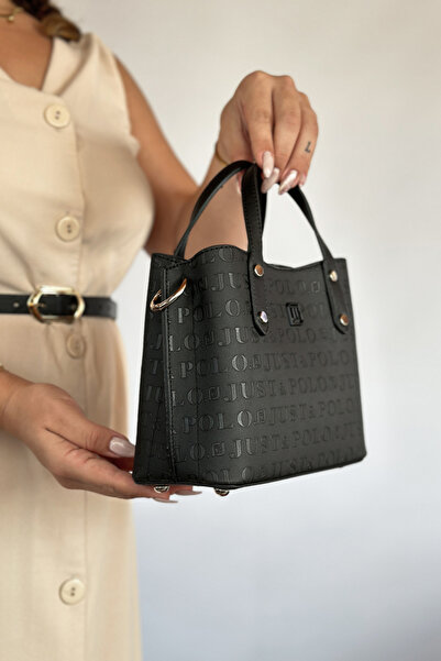 Just Polo Premium Embossed Printed 4 Compartment Women's Hand and Shoulder Bag - 24X24Cm 4095 Jeans Combination