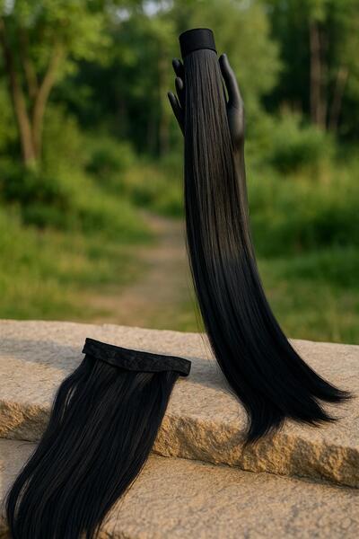 Zeysum Siyah At Kuyruğu Saç Düz Cıtçıtlı Takma Postiş Saç 60 Cm Isıya Dayanıklı