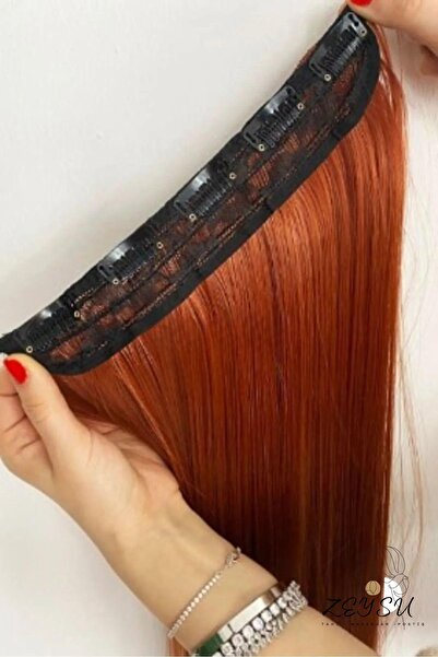 Zeysum Bakır Düz Çıtçıtlı Saç Postiş Takma Saç 60 Cm 120gr Isıya Dayanıklı Yarımay