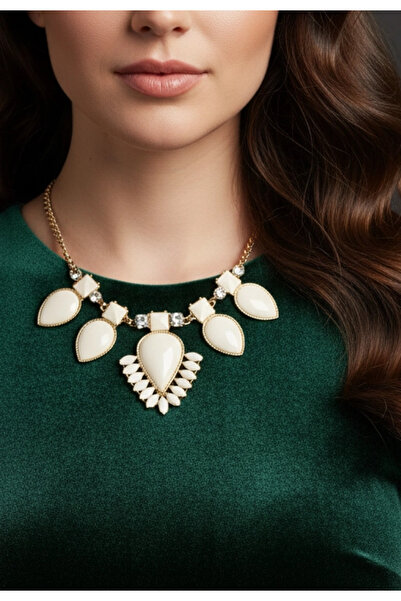 Rednose Krem Damlalar Kolye modern stil gece günlük abiye zarif şık cesur pla...