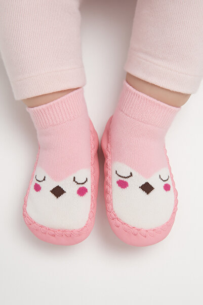 minissa baby kids Çarık çorap kaymaz deri tabanlı ev patiği pembe