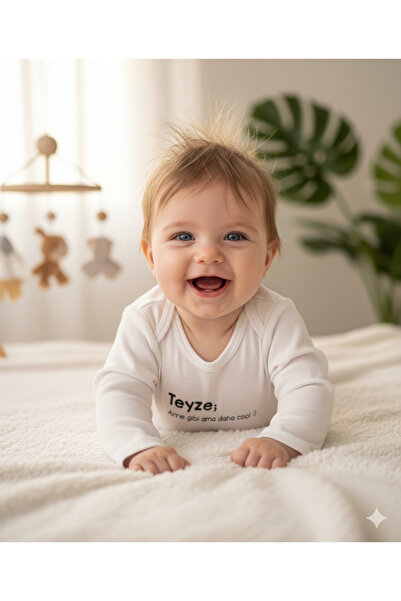 vitmo Özel Tasarım Teyze Gibi %100 Doğal Pamuk Organik Baskılı Çıtçıtlı Uzun Kollu Body Zıbın Bebek Badi