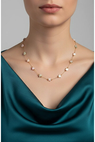 Rednose Renkli yıldızlar gold çelik kolye modern şık güncel tasarım tarz mode...