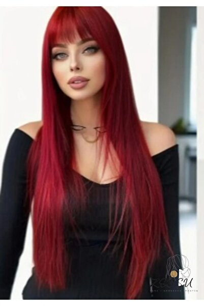 Zeysum Şarap Kızılı Düz Saç Çıtçıtlı Postiş Takma Saç 60 Cm 110gr Isıya Dayanıklı Yarımay