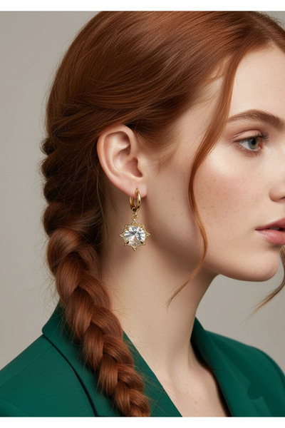 Rednose Elmas Montür Gold Çelik halka sallantılı küpe stil gece abiye zarif ş...