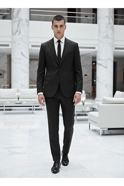 CLISHE Men's Black Vest Slim Fit Suit